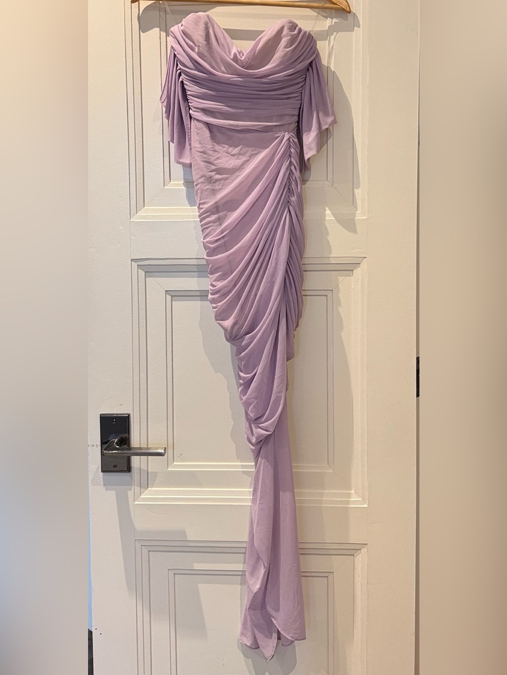 Nookie Lavender One-Shoulder Asymmetrical Draped Gown